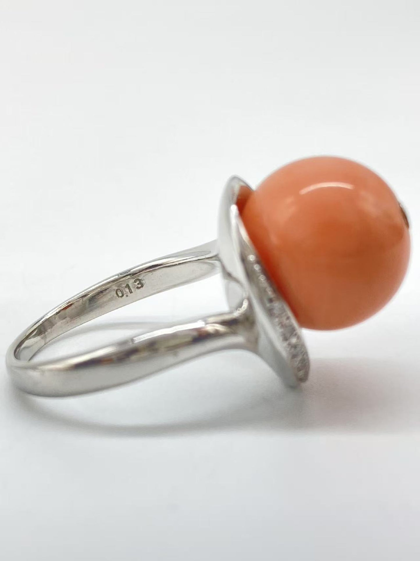 Coral Diameter Approx. 13.4mm D0.13ct Pt900 15.0g Ring