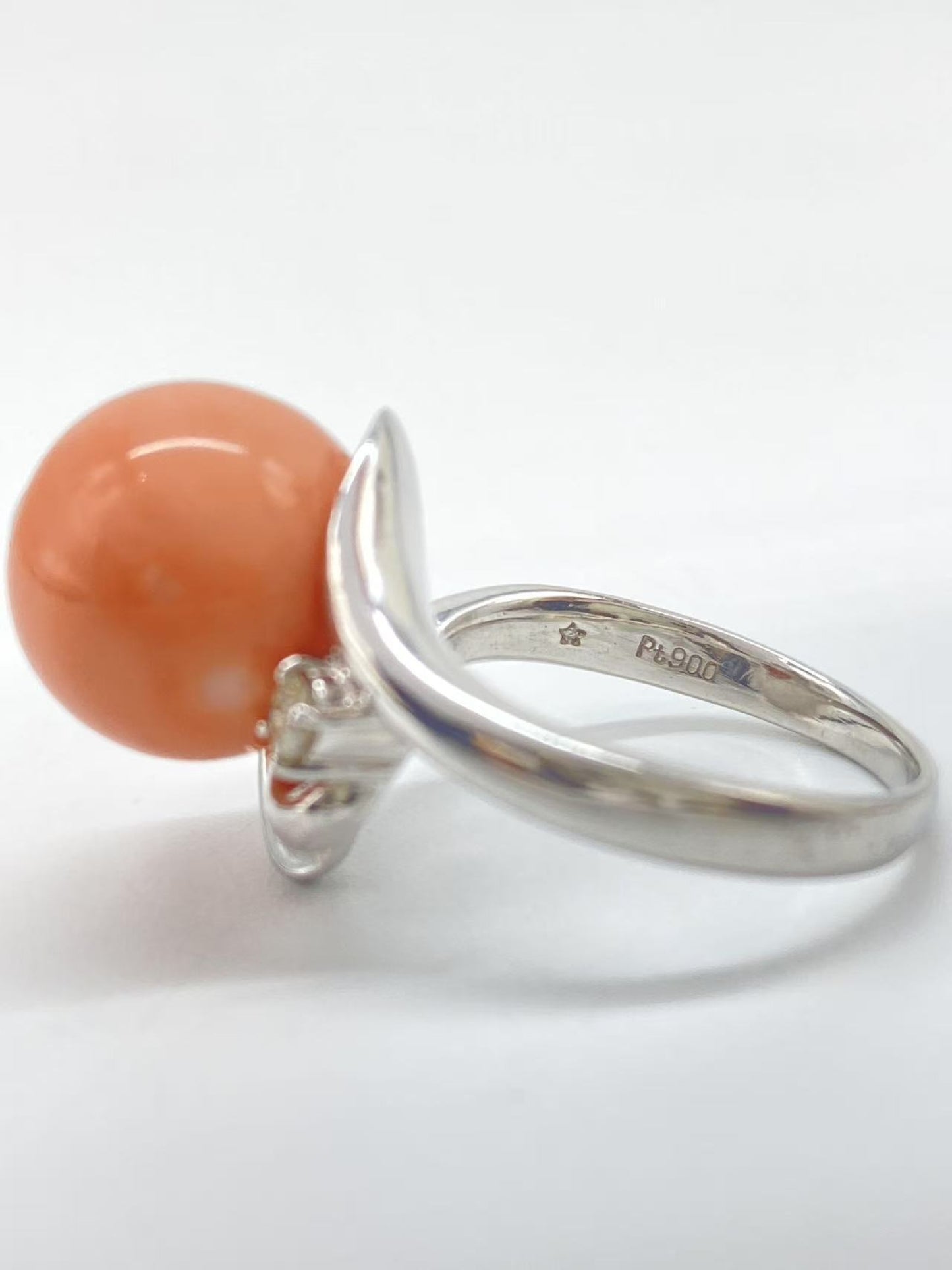 Coral Diameter Approx. 13.4mm D0.13ct Pt900 15.0g Ring
