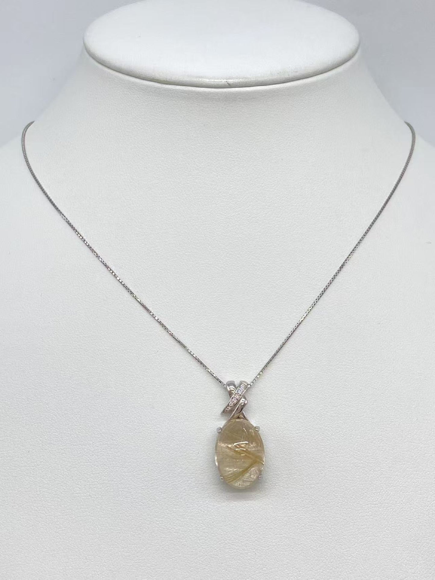 Rutilated Quartz 15.03ct D0.08ct K18WG 9.1g Necklace