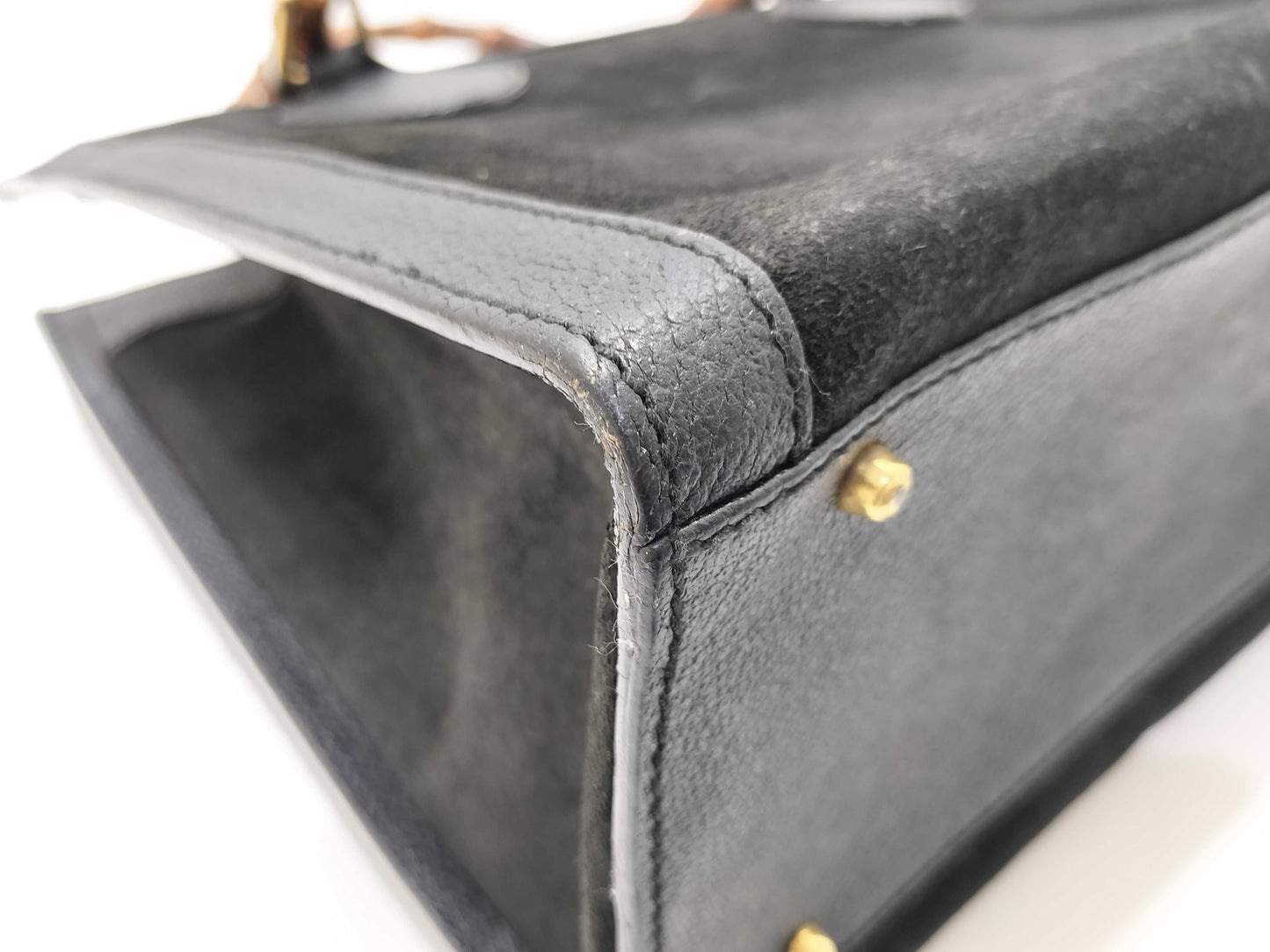 GUCCI Bamboo Suede Leather Handbag