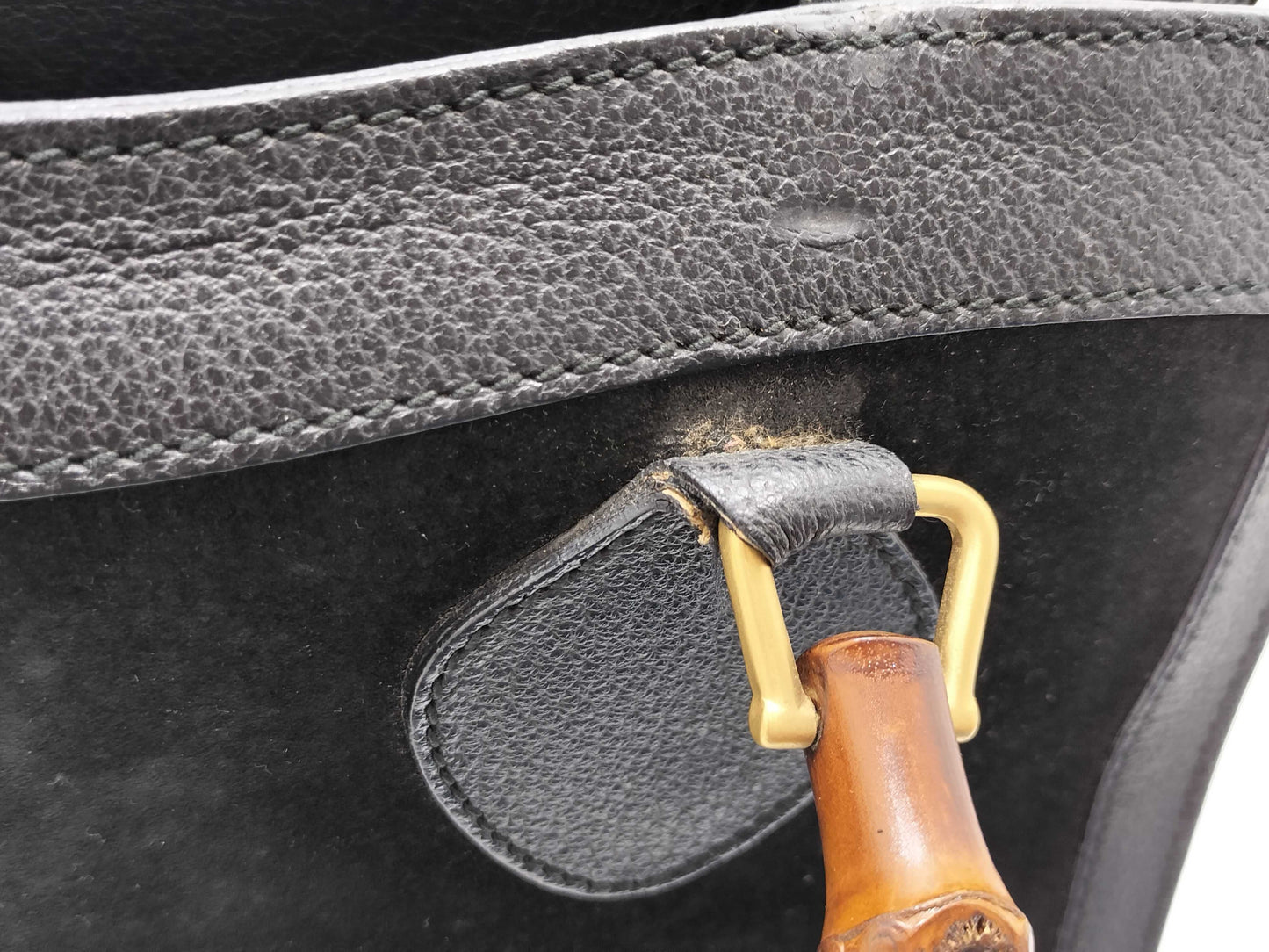 GUCCI Bamboo Suede Leather Handbag