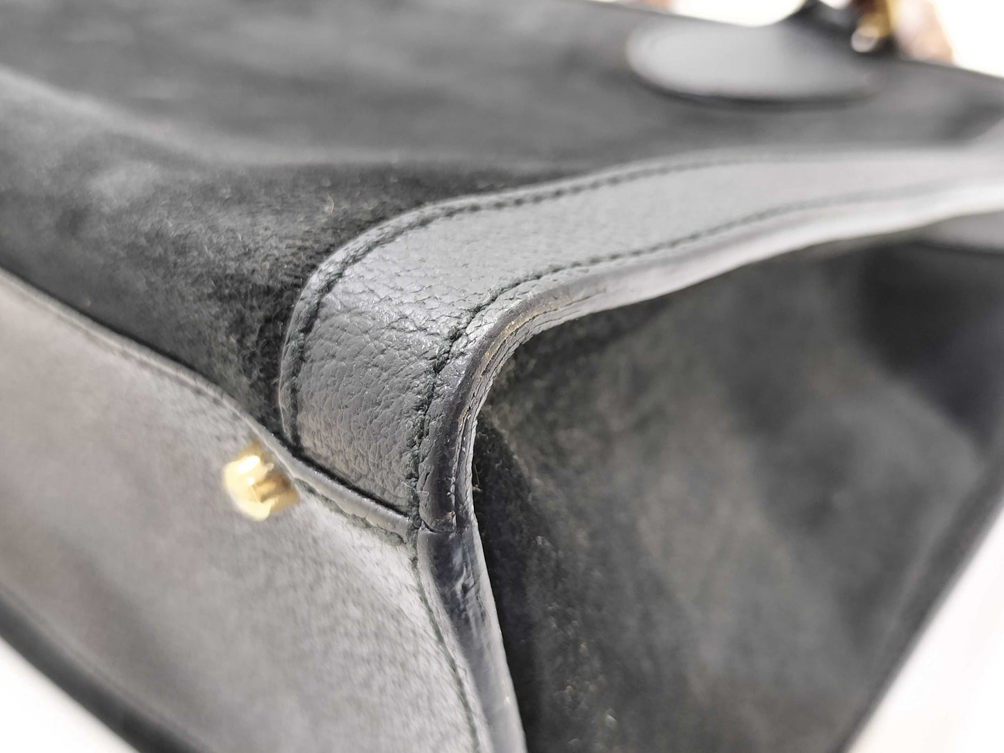 GUCCI Bamboo Suede Leather Handbag
