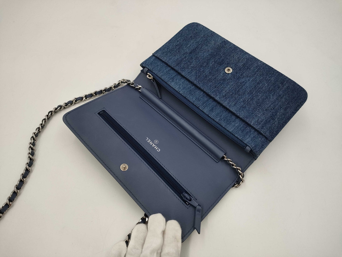CHANEL CHANEL Matelasse Camellia Denim Chain Shoulder Wallet Bag