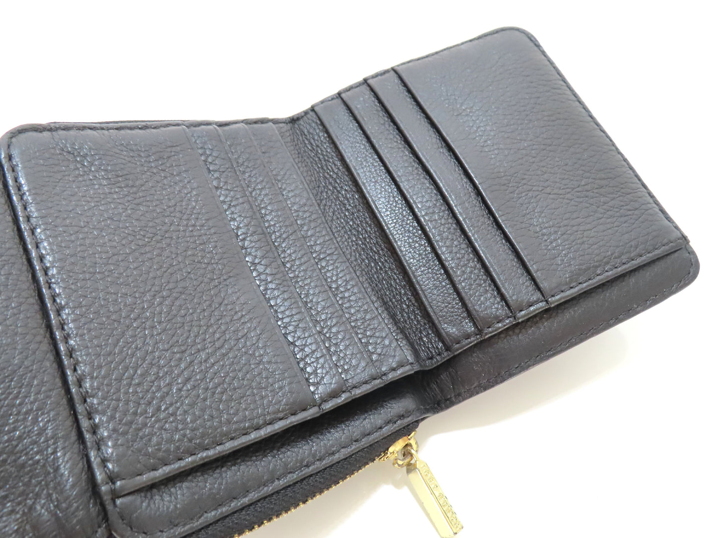 Tory Burch Logo Leather Tri-fold Wallet Black