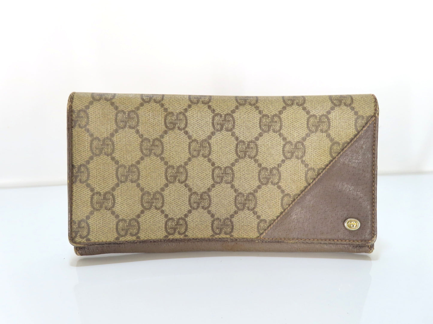 GUCCI Old Gucci GG Supreme x Leather Long Wallet 01 03 02 Brown Wallet