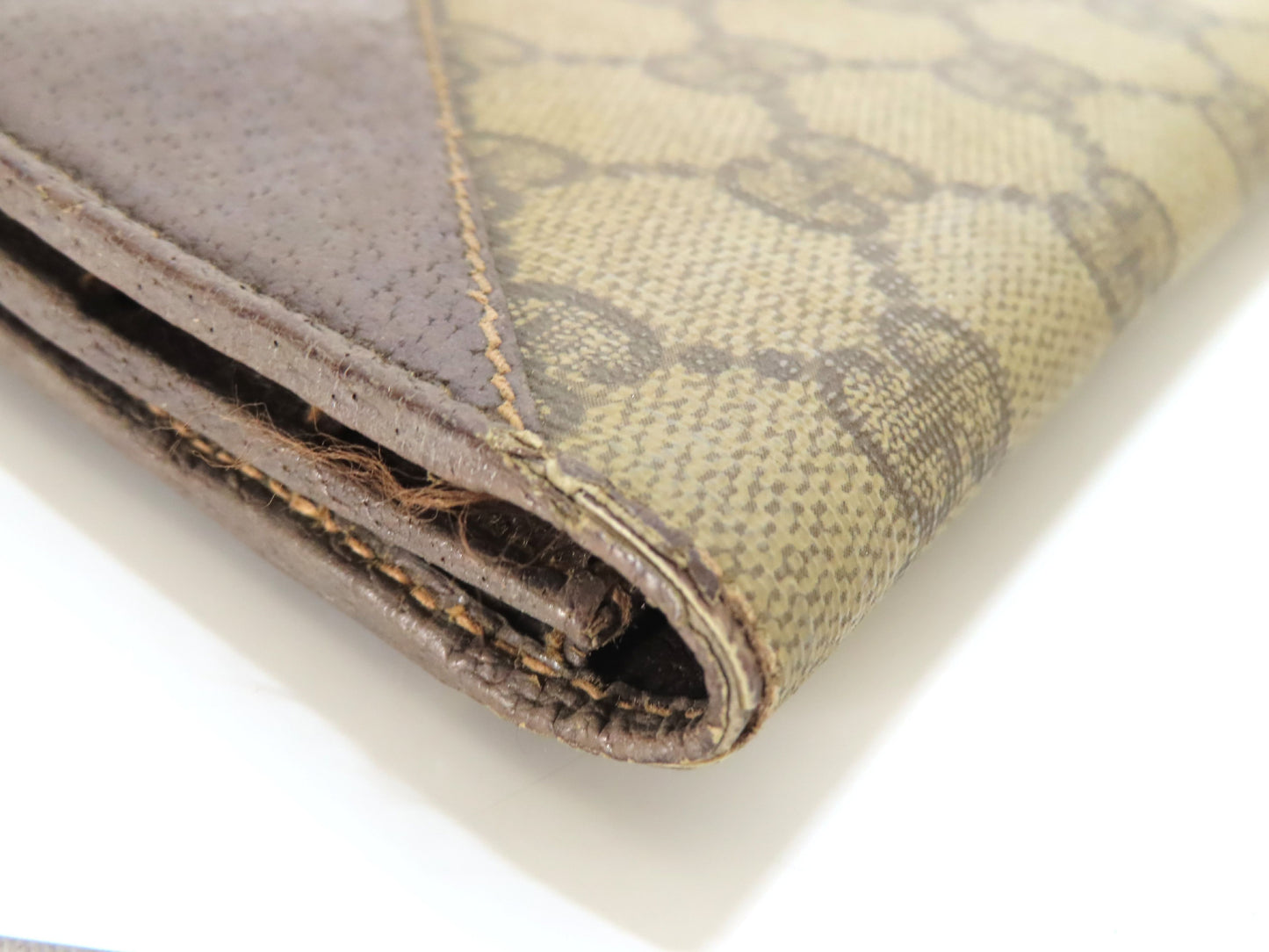 GUCCI Old Gucci GG Supreme x Leather Long Wallet 01 03 02 Brown Wallet
