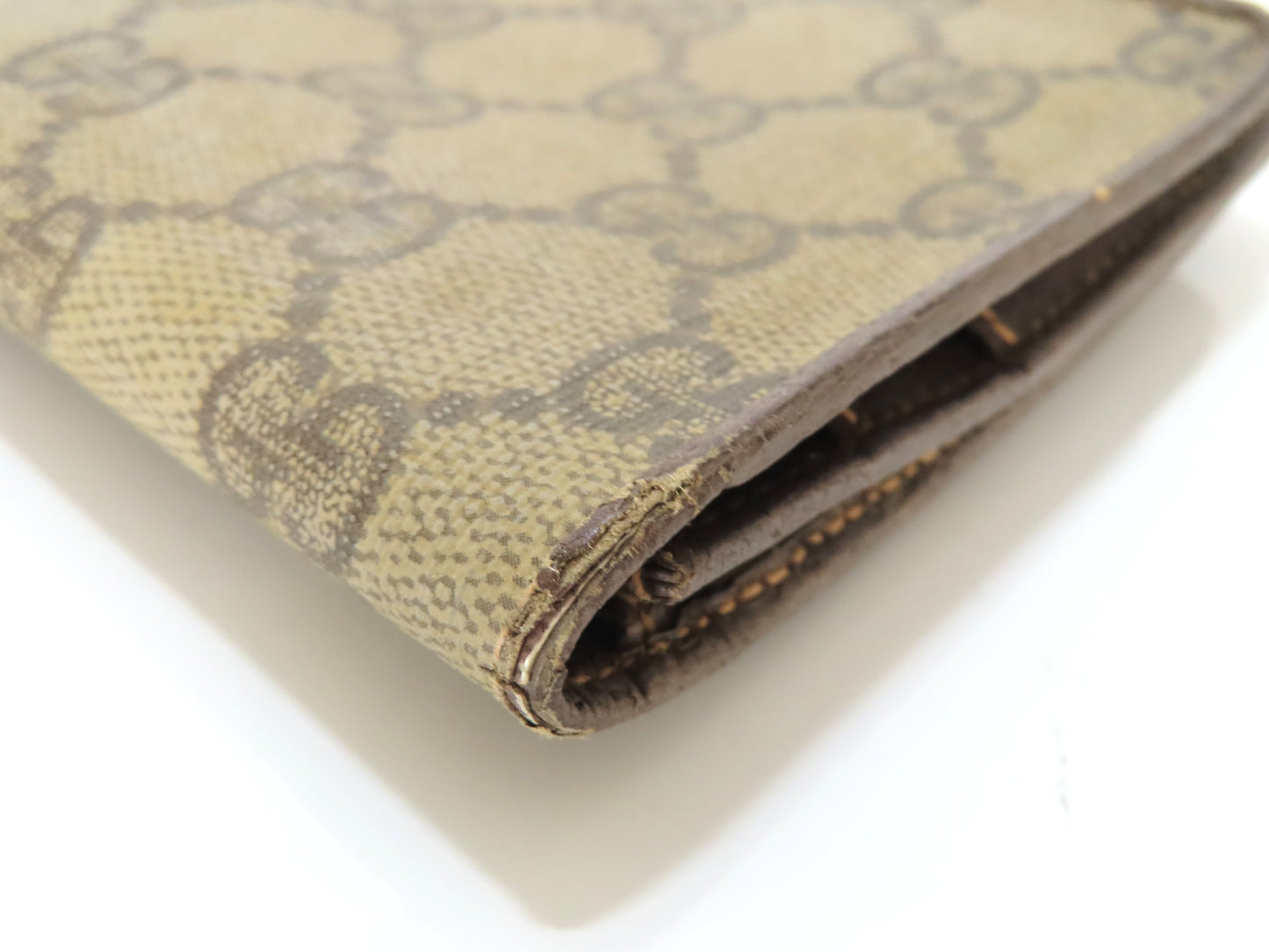 GUCCI Old Gucci GG Supreme x Leather Long Wallet 01 03 02 Brown Wallet