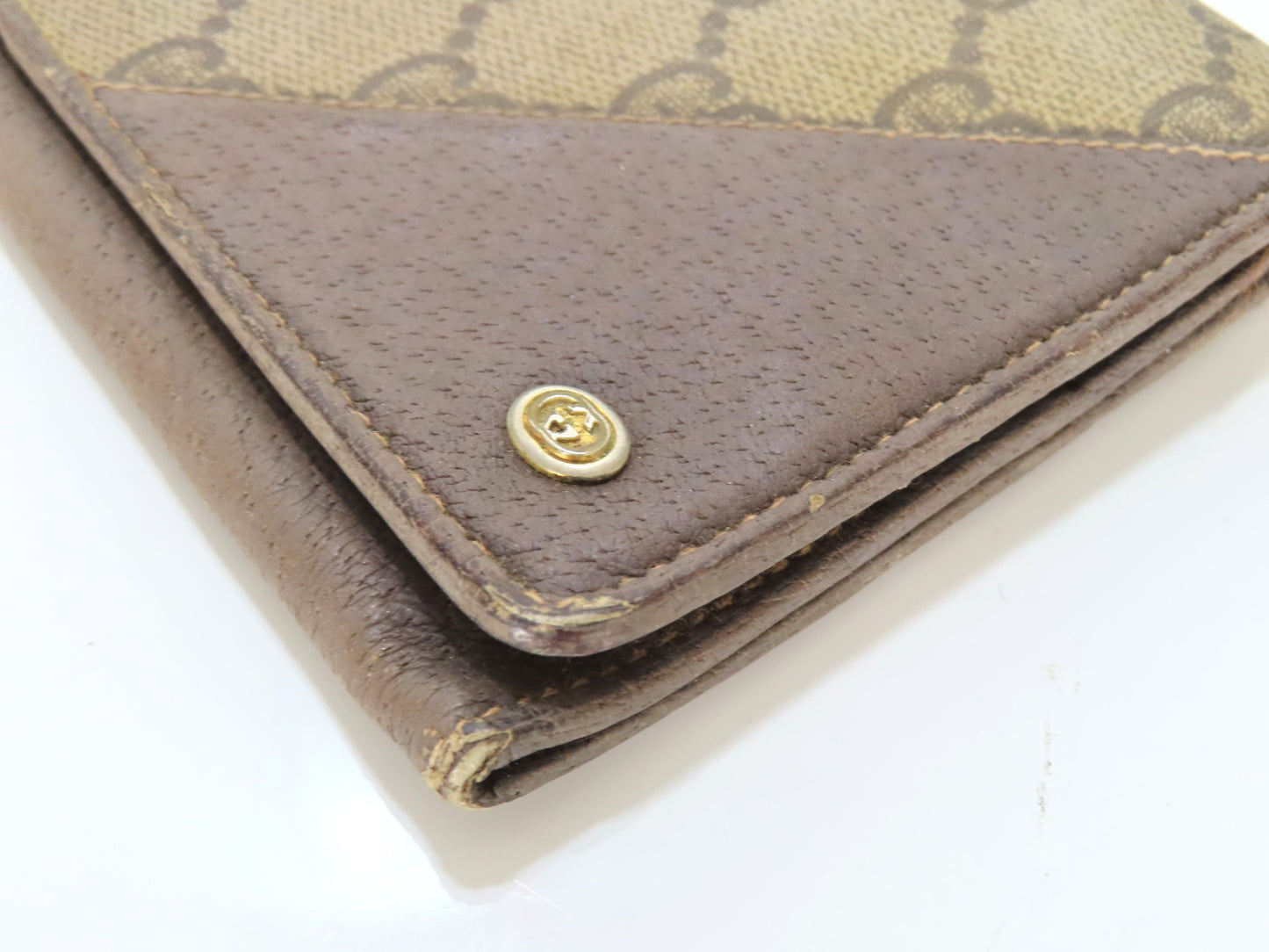 GUCCI Old Gucci GG Supreme x Leather Long Wallet 01 03 02 Brown Wallet