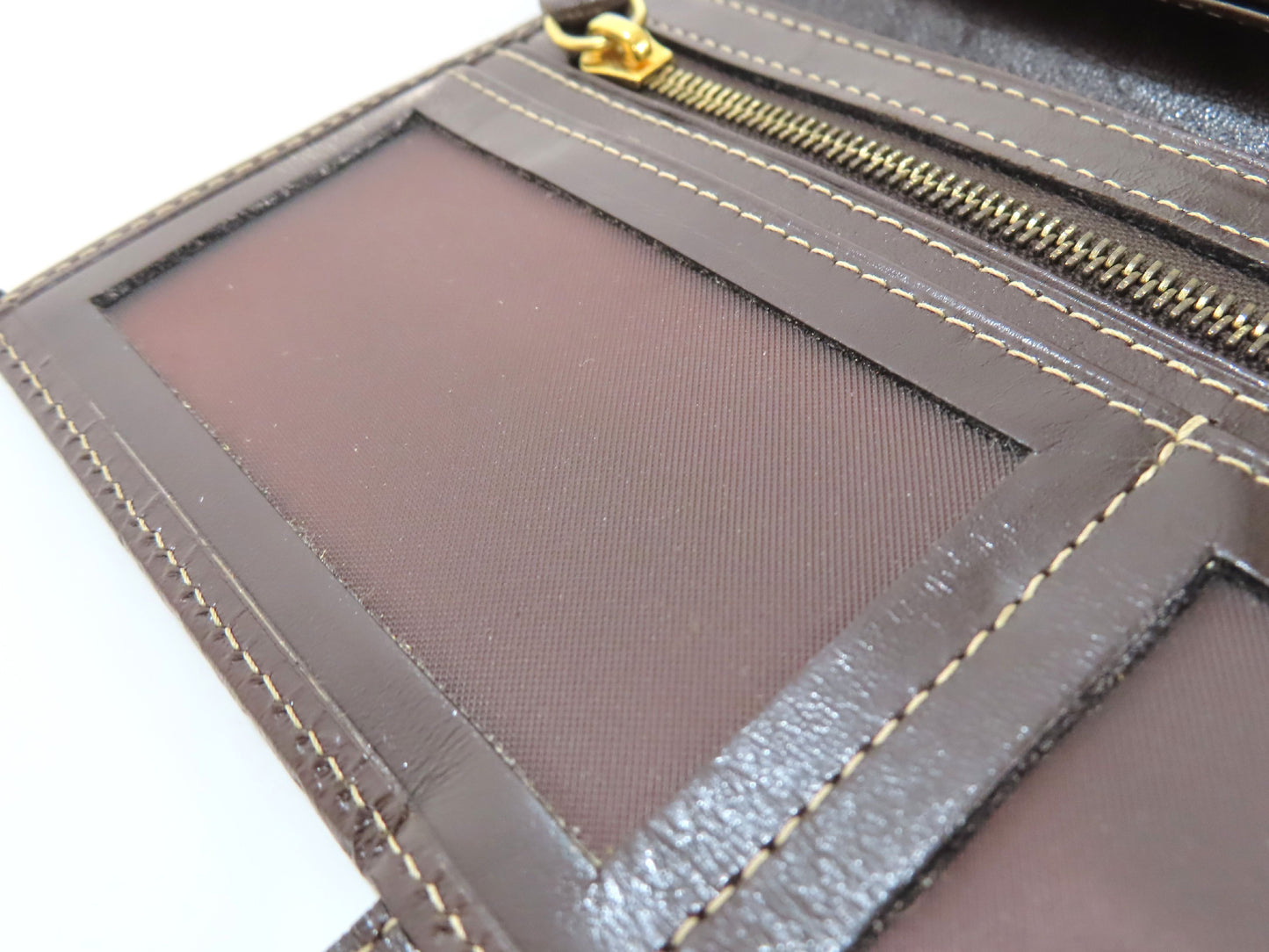 FENDI Zucchino Vinyl and Leather Long Wallet, Brown, Pen Stain
