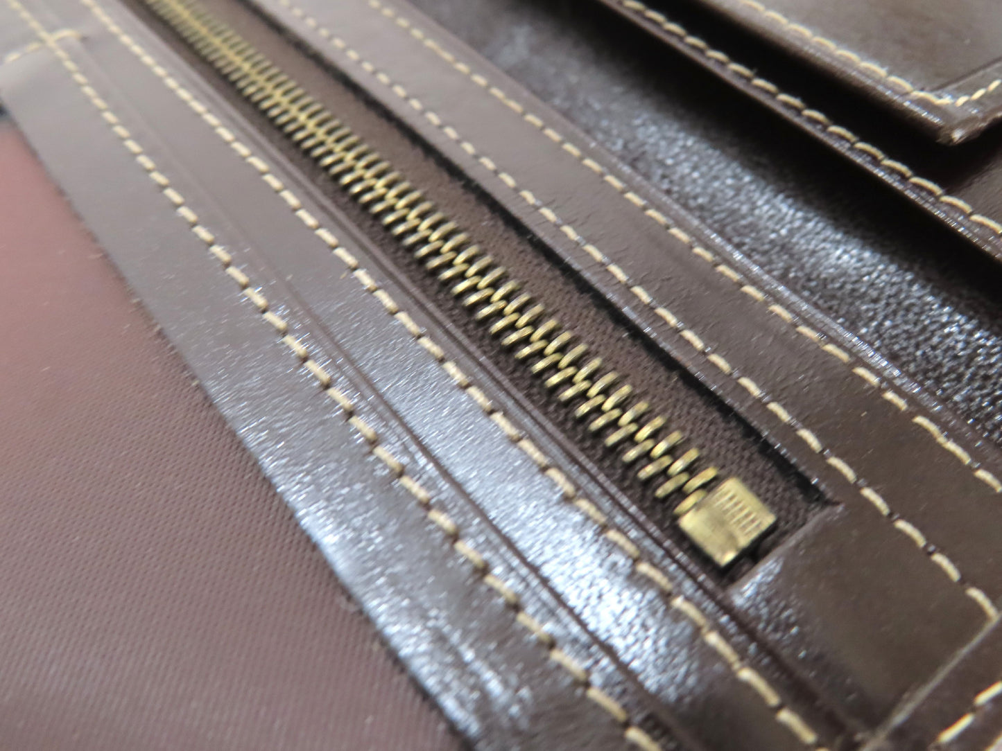 FENDI Zucchino Vinyl and Leather Long Wallet, Brown, Pen Stain