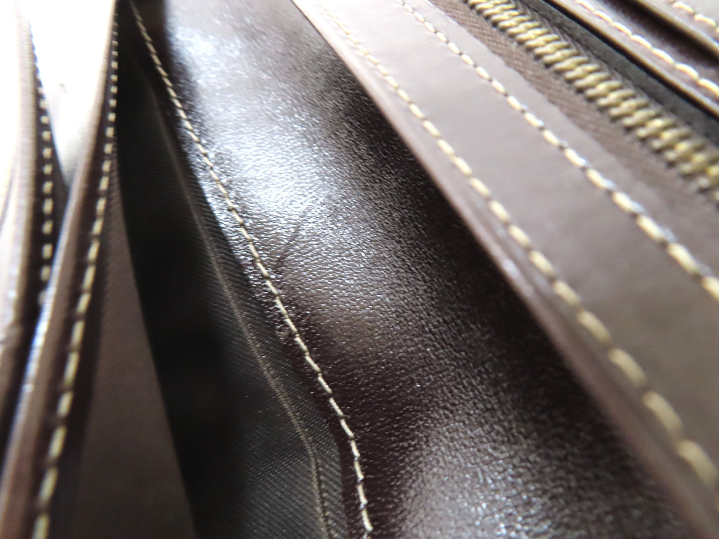 FENDI Zucchino Vinyl and Leather Long Wallet, Brown, Pen Stain