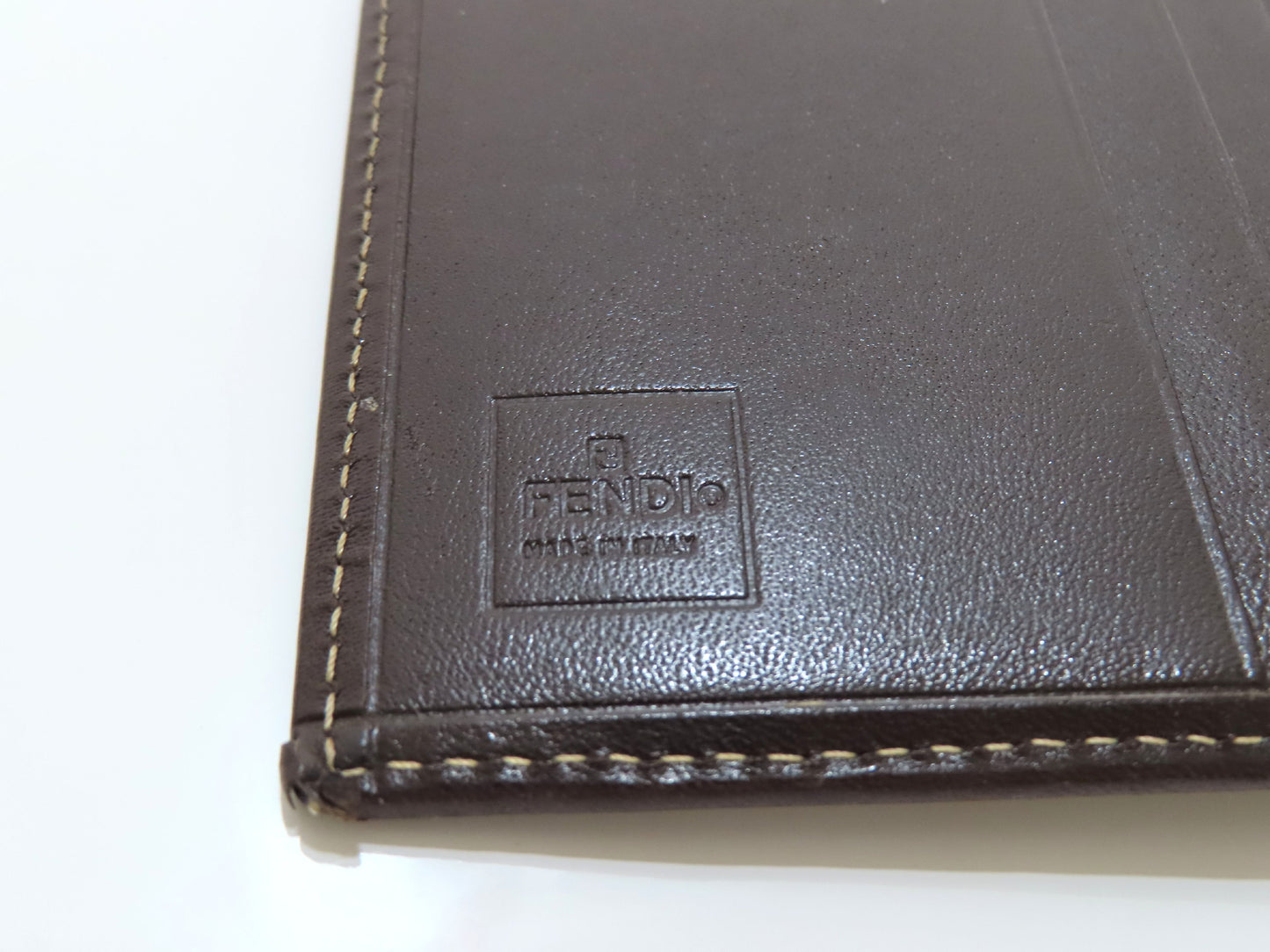 FENDI Zucchino Vinyl and Leather Long Wallet, Brown, Pen Stain
