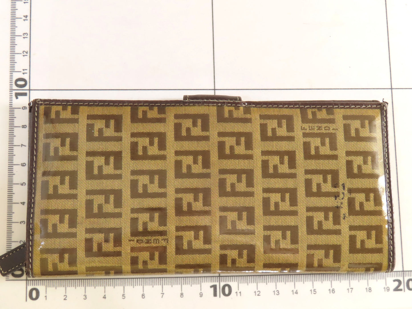 FENDI Zucchino Vinyl and Leather Long Wallet, Brown, Pen Stain