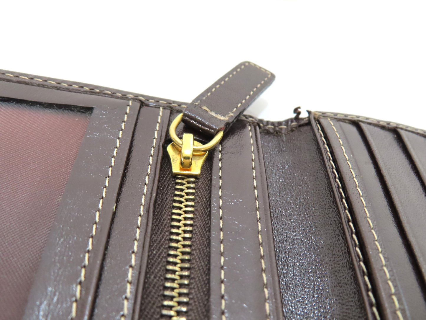 FENDI Zucchino Vinyl and Leather Long Wallet, Brown, Pen Stain