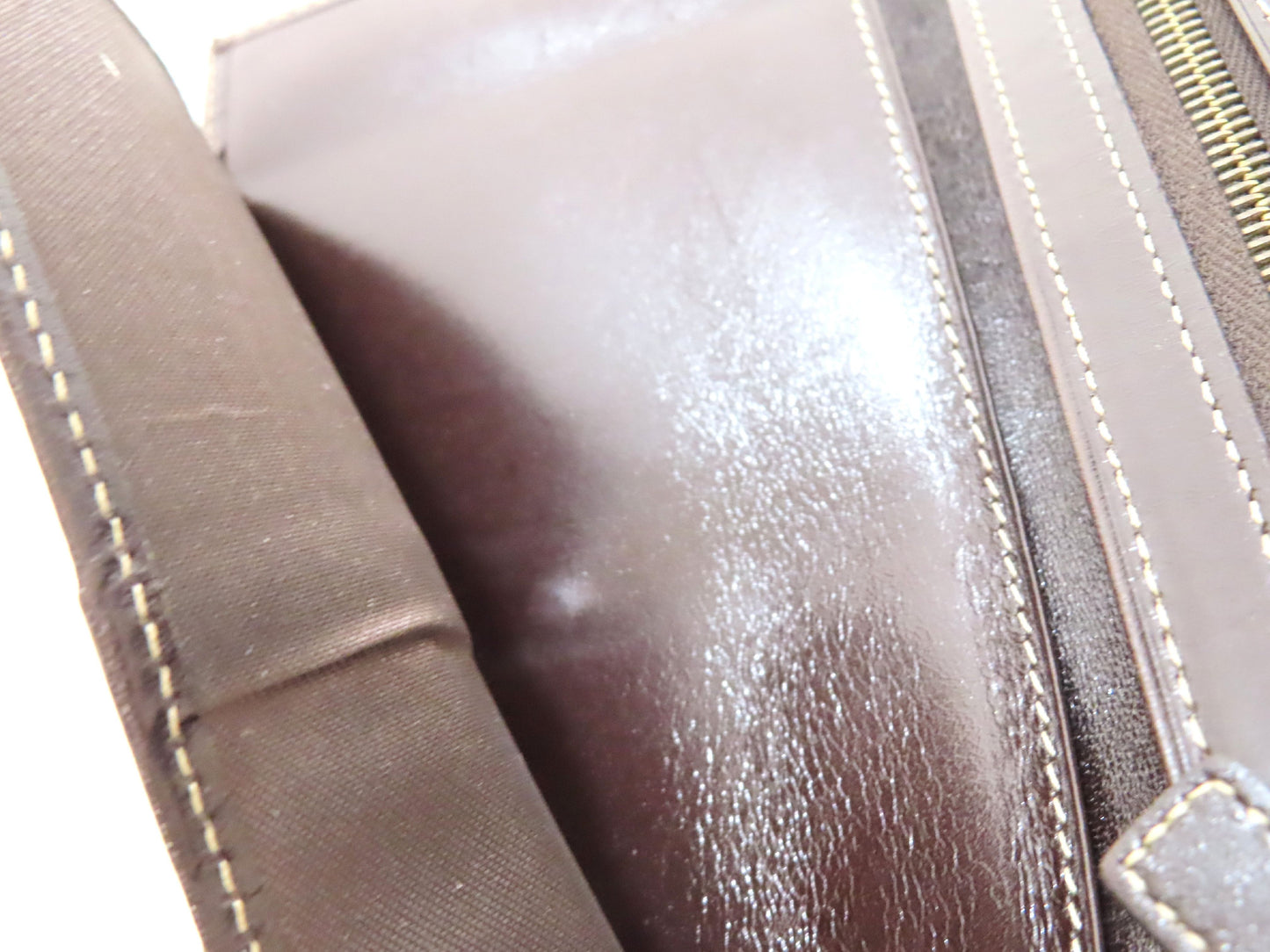 FENDI Zucchino Vinyl and Leather Long Wallet, Brown, Pen Stain