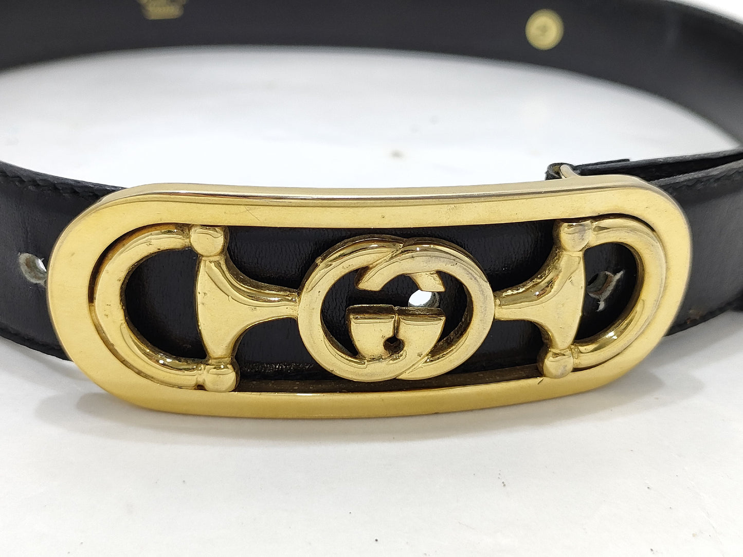 GUCCI Old Gucci Horsebit Leather Belt Black Belt