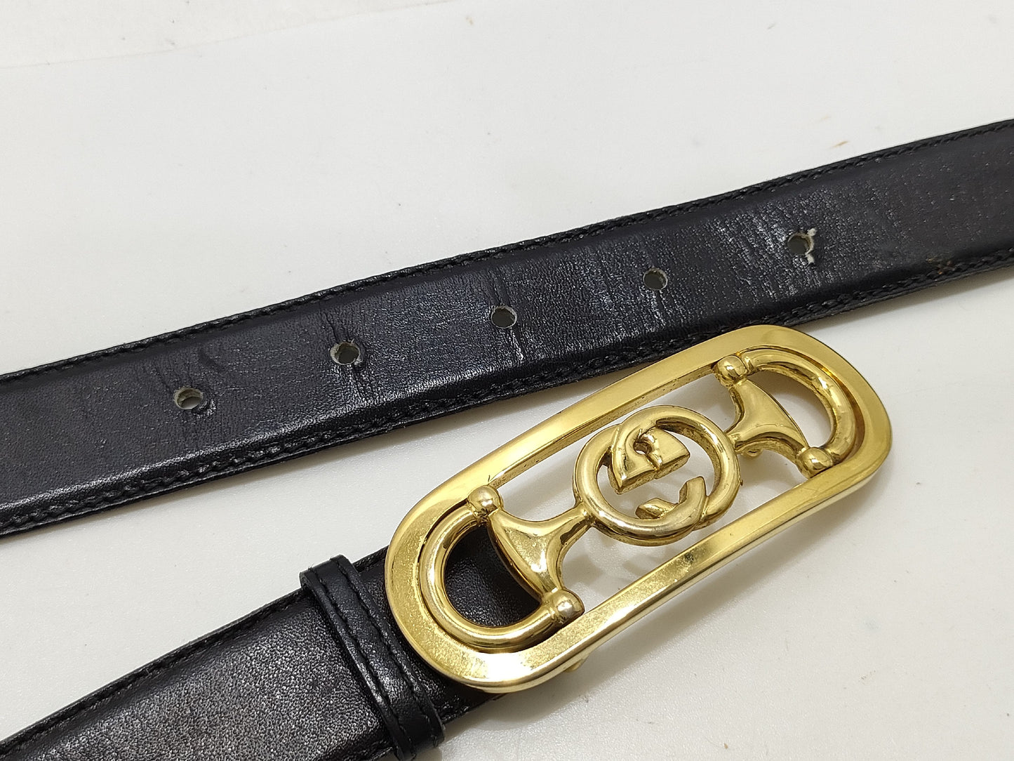 GUCCI Old Gucci Horsebit Leather Belt Black Belt