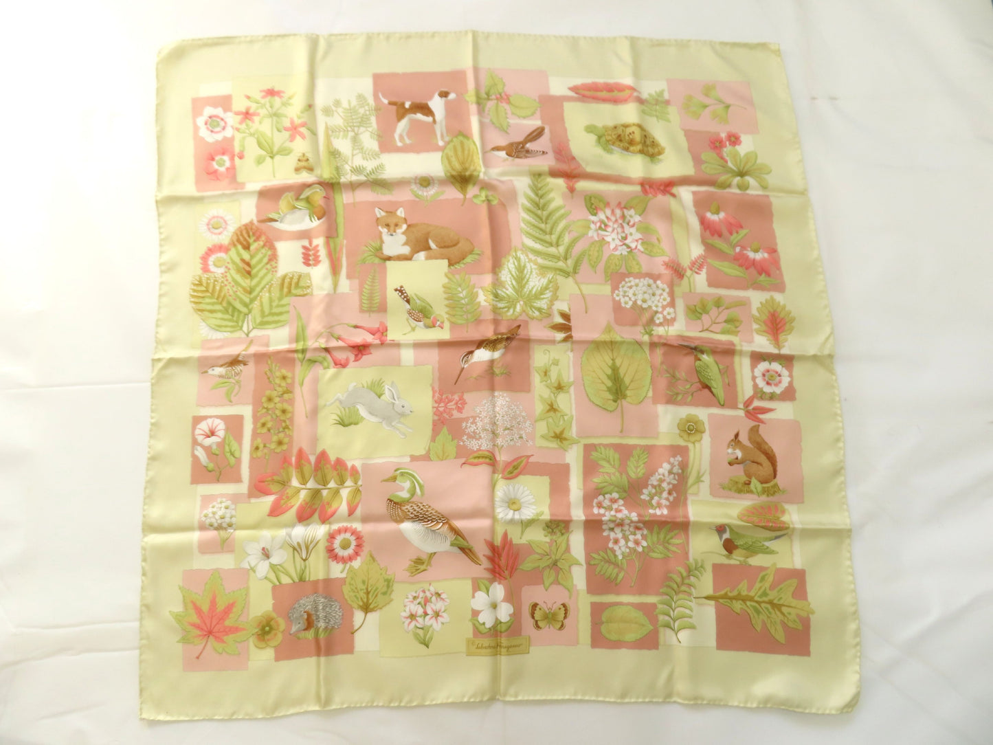 Salvatore Ferragamo Silk Scarf Ivory x Pink Scarf
