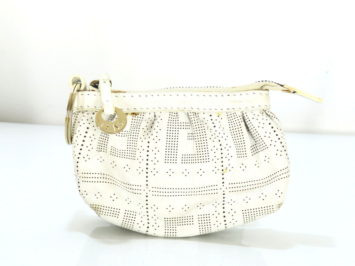 FENDI Zucca pattern leather pouch white pouch