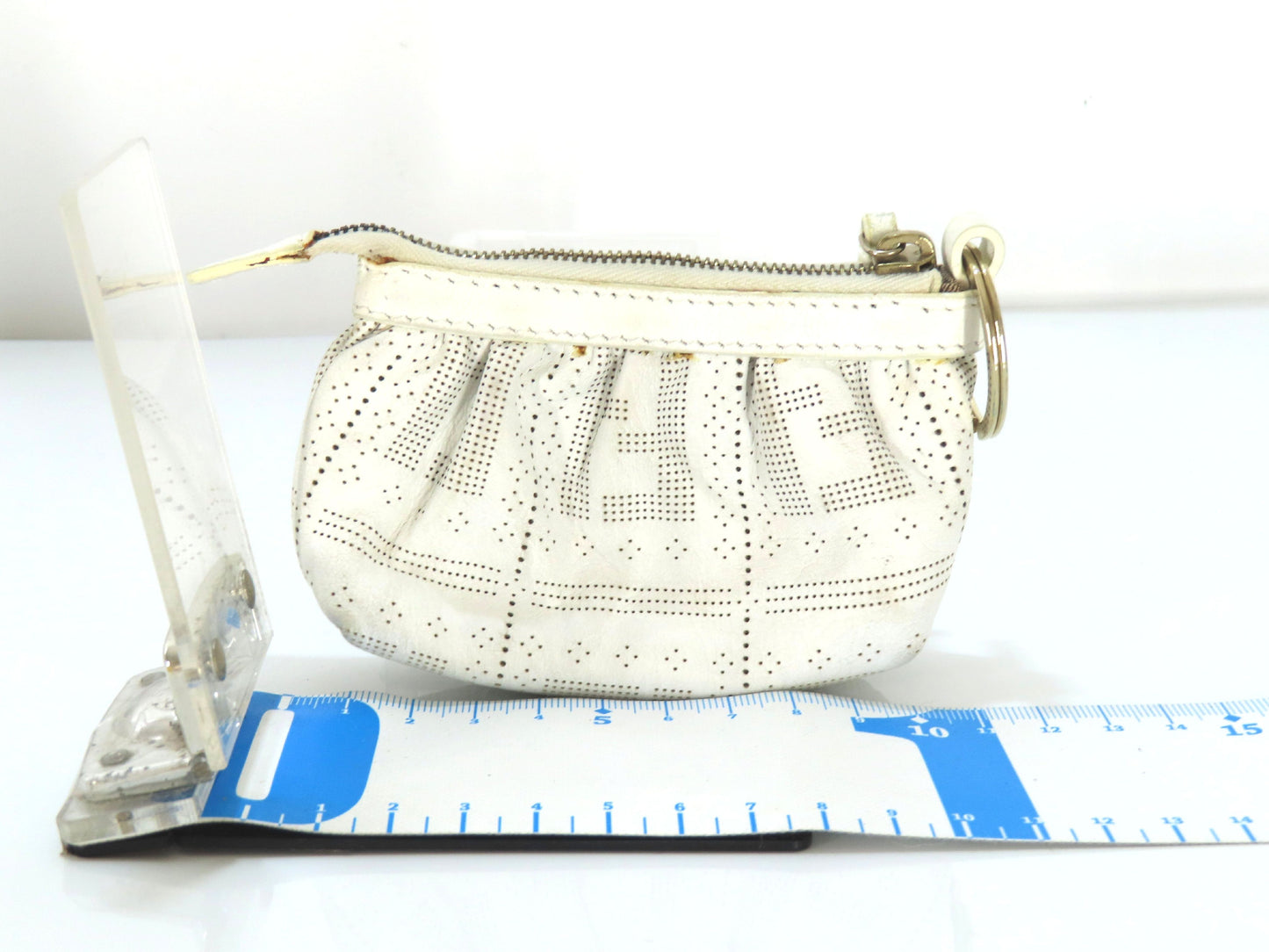 FENDI Zucca pattern leather pouch white pouch