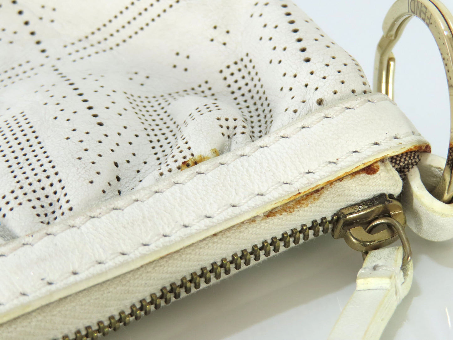 FENDI Zucca pattern leather pouch white pouch
