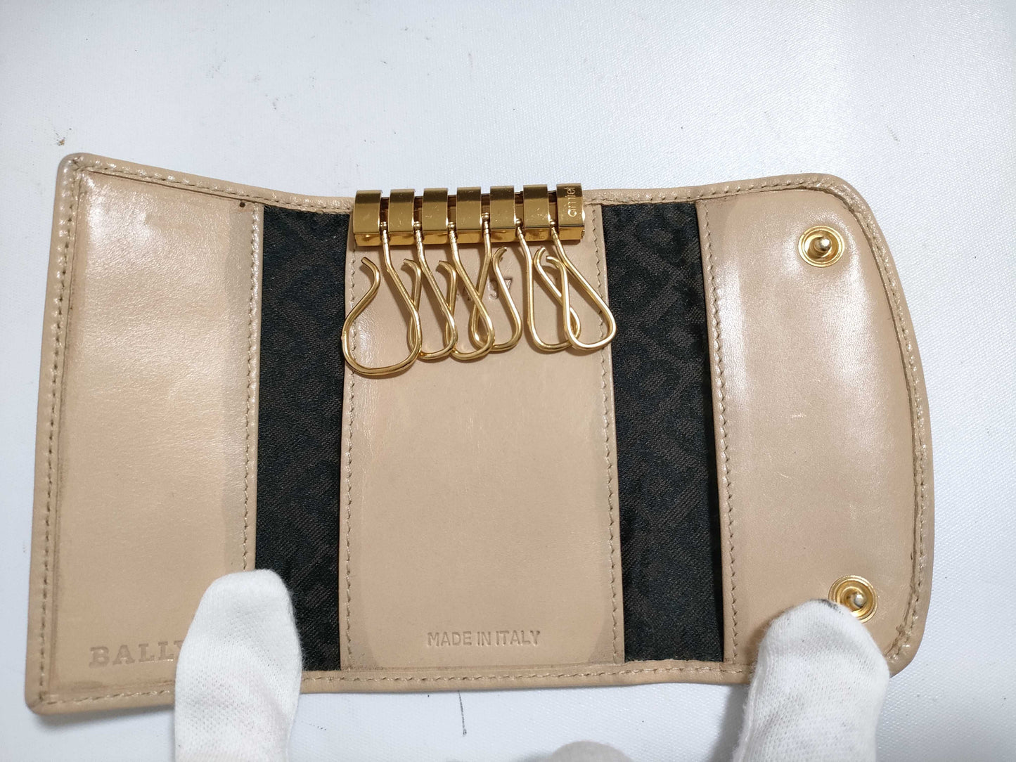 BALLY Leather 6-Key Case, Beige