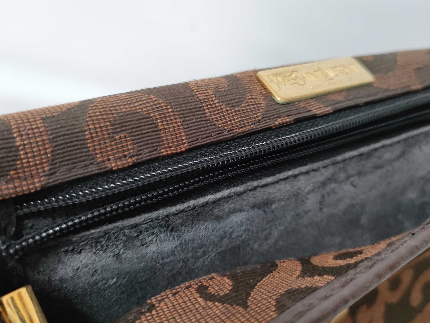 Yves Saint Laurent Canvas Shoulder Bag Brown