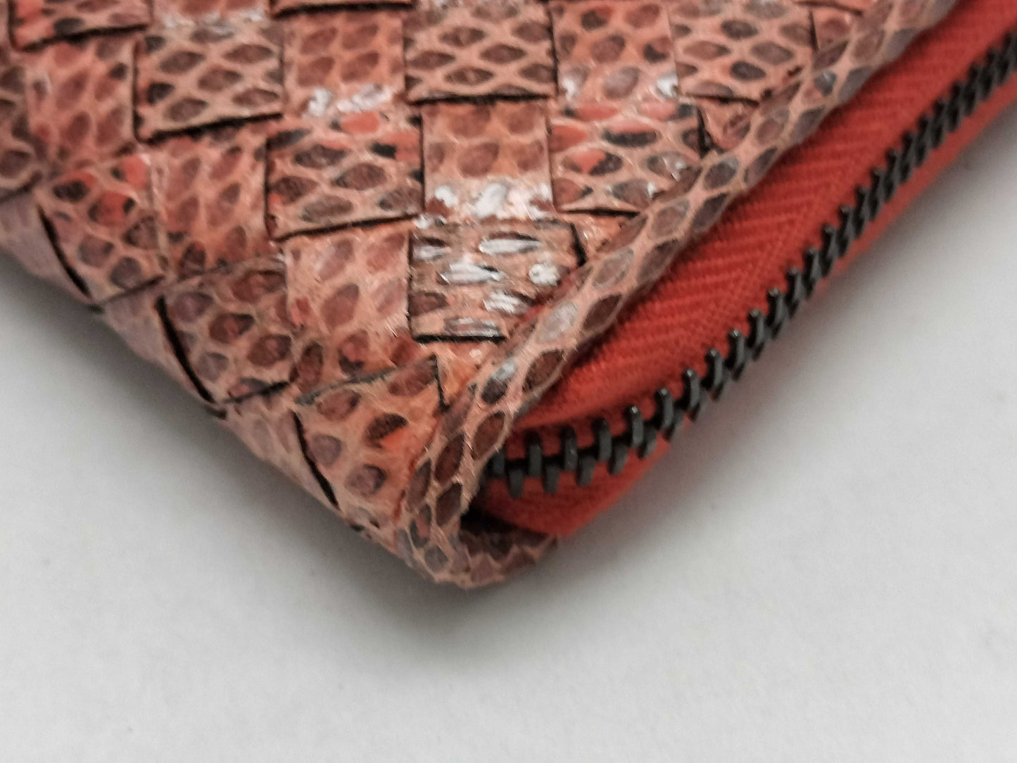 BOTTEGA VENETA Intrecciato Leather Long Wallet with Zip-Around Design, Orange
