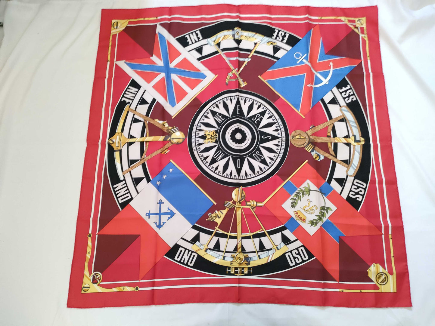 HERMES Carre 90 SEXTANTS Sextant Silk Scarf Red Other Accessories