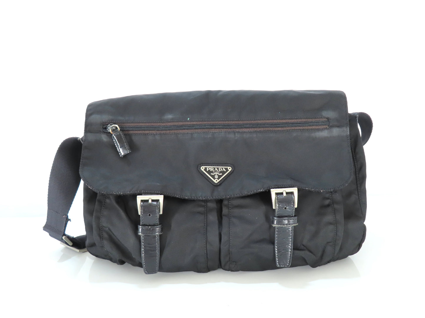 PRADA Prada Tessuto Shoulder Bag with Triangle Logo Plate, Black