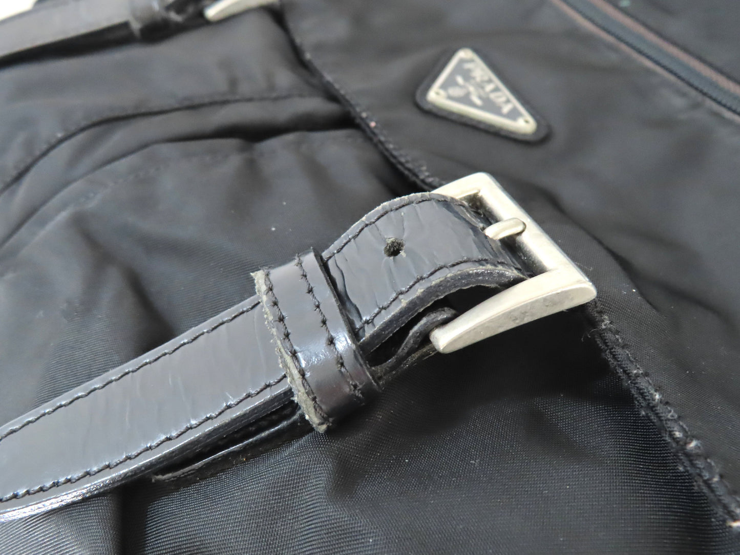 PRADA Prada Tessuto Shoulder Bag with Triangle Logo Plate, Black