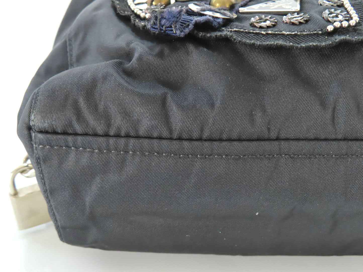 PRADA Prada Evening Heart Triangle Logo Plate Tessuto Tote Bag Black Tote Bag