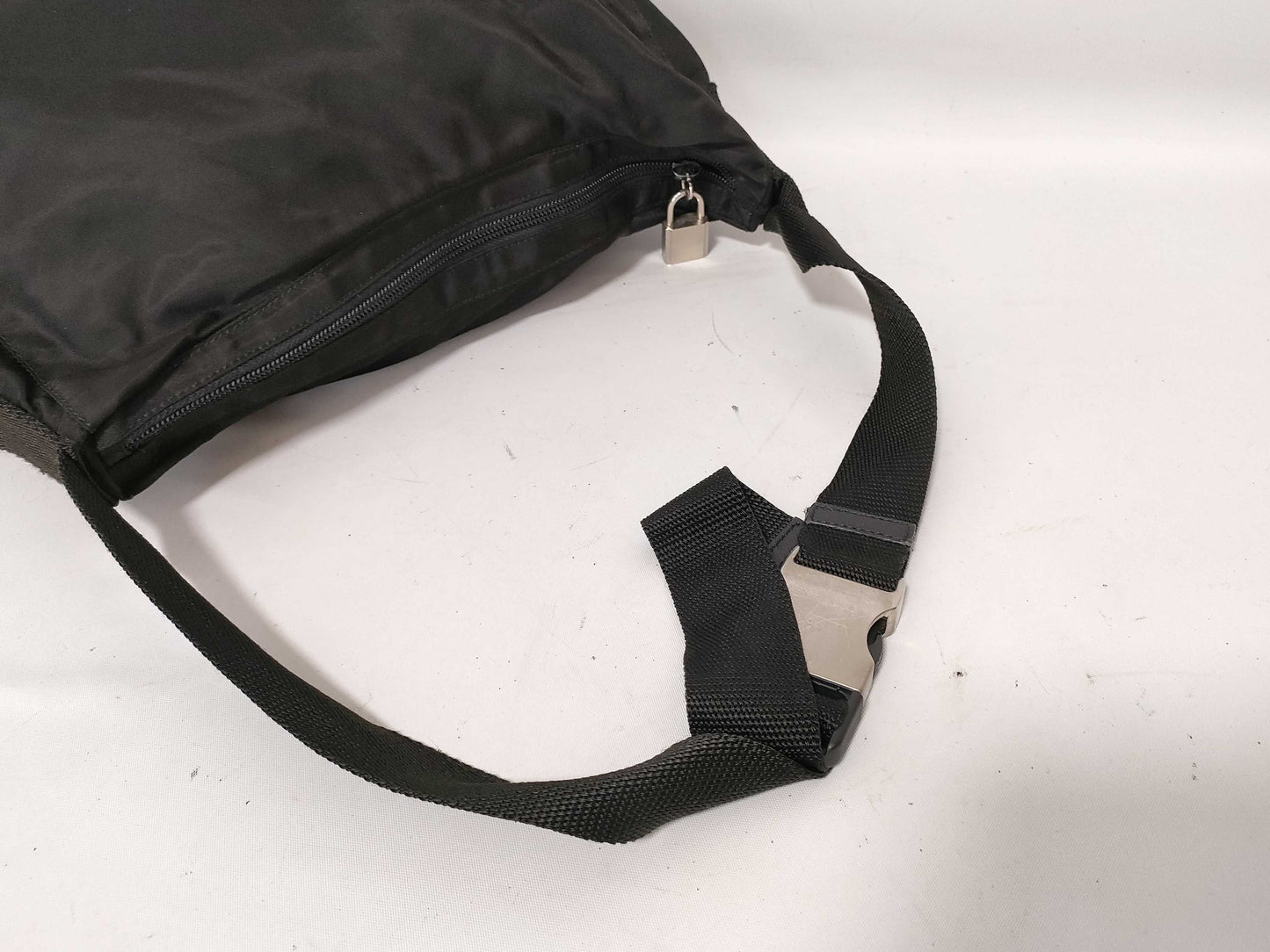 PRADA Nylon Prada Triangle Logo Plate Tessuto Body Bag Black Shoulder Bag