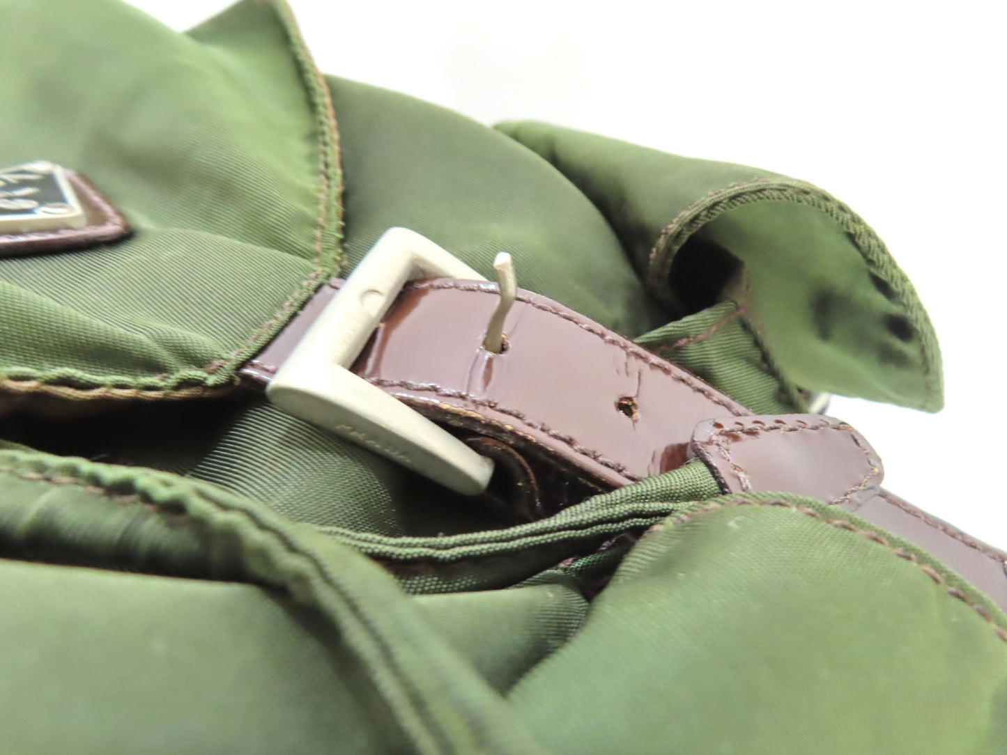 PRADA Prada Triangle Plate Tessuto Backpack Green Backpack
