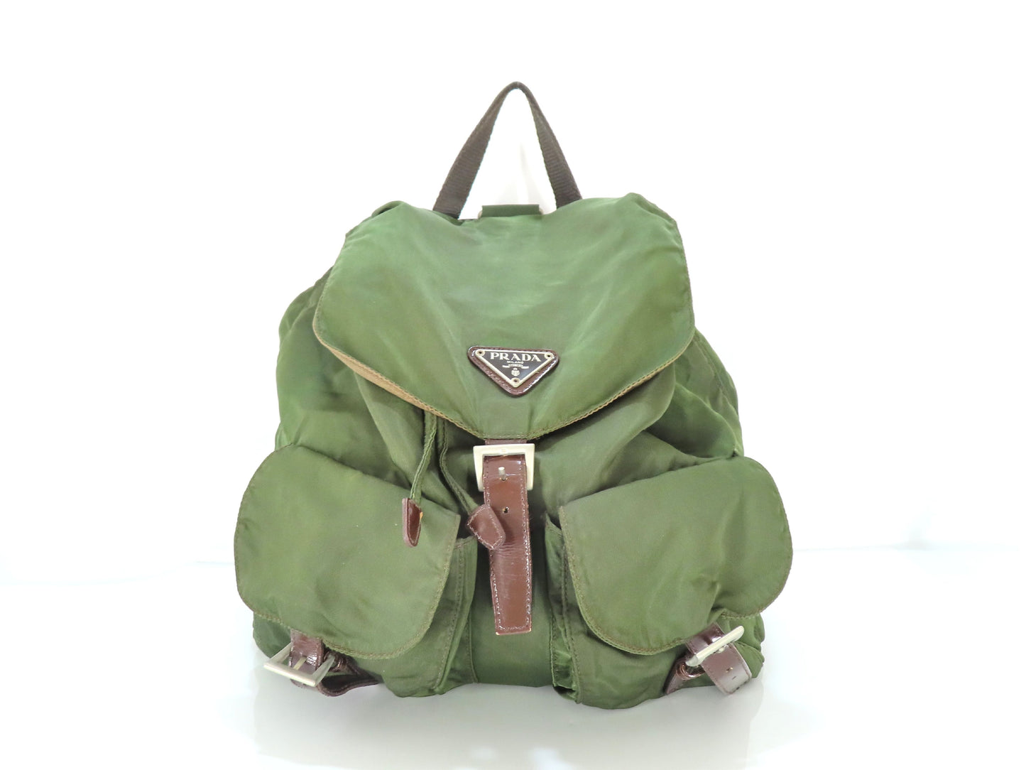 PRADA Prada Triangle Plate Tessuto Backpack Green Backpack