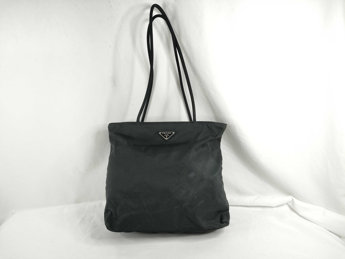 PRADA Nylon Prada Triangle Logo Plate Tessuto Tote Bag Black Tote Bag