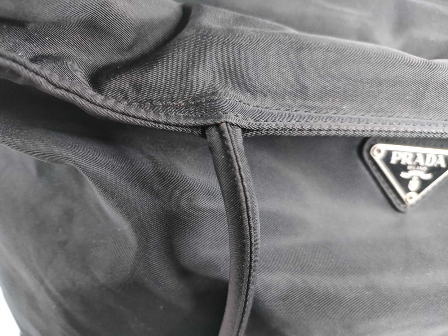 PRADA Nylon Prada Triangle Logo Plate Tessuto Tote Bag Black Tote Bag