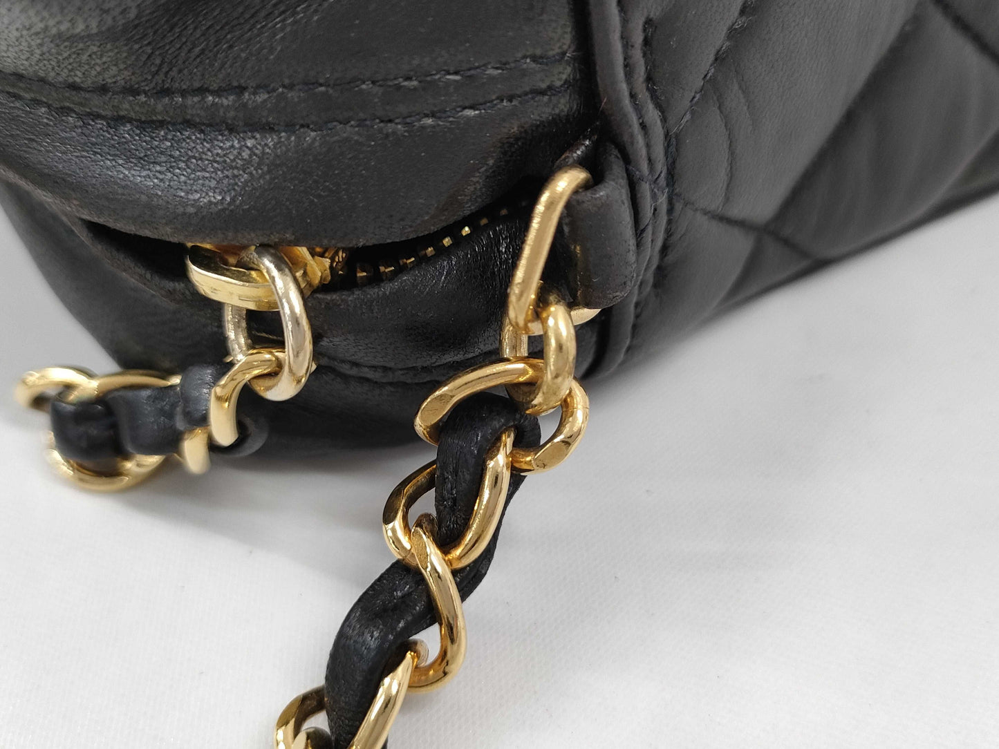 CHANEL Matelasse Lambskin Chain Shoulder Bag with Unclear Serial Number, Black