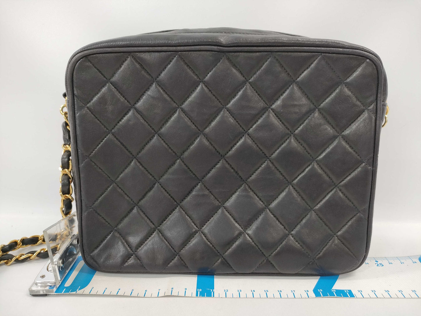 CHANEL Matelasse Lambskin Chain Shoulder Bag with Unclear Serial Number, Black