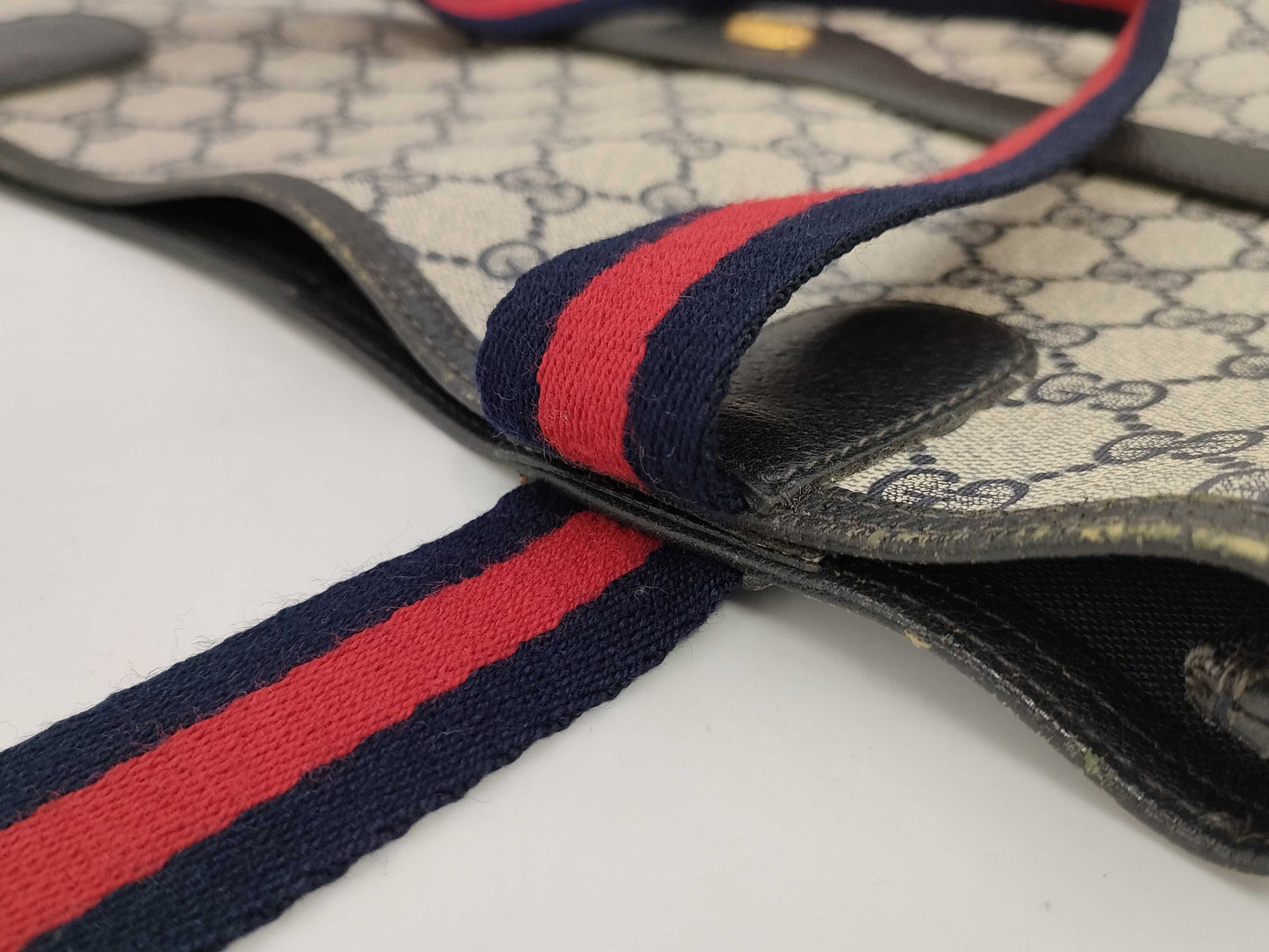 GUCCI Sherry Line GG Supreme Tote Bag 904.02.003 Gray x Navy Tote Bag