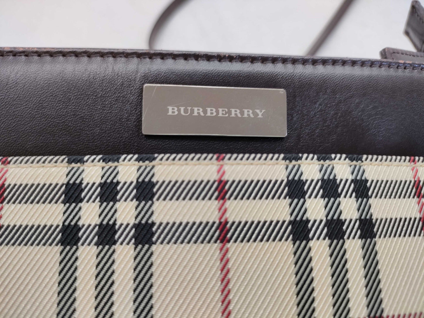 BURBERRY Check Pattern Nylon Canvas and Leather Shoulder Bag, Ivory and Brown