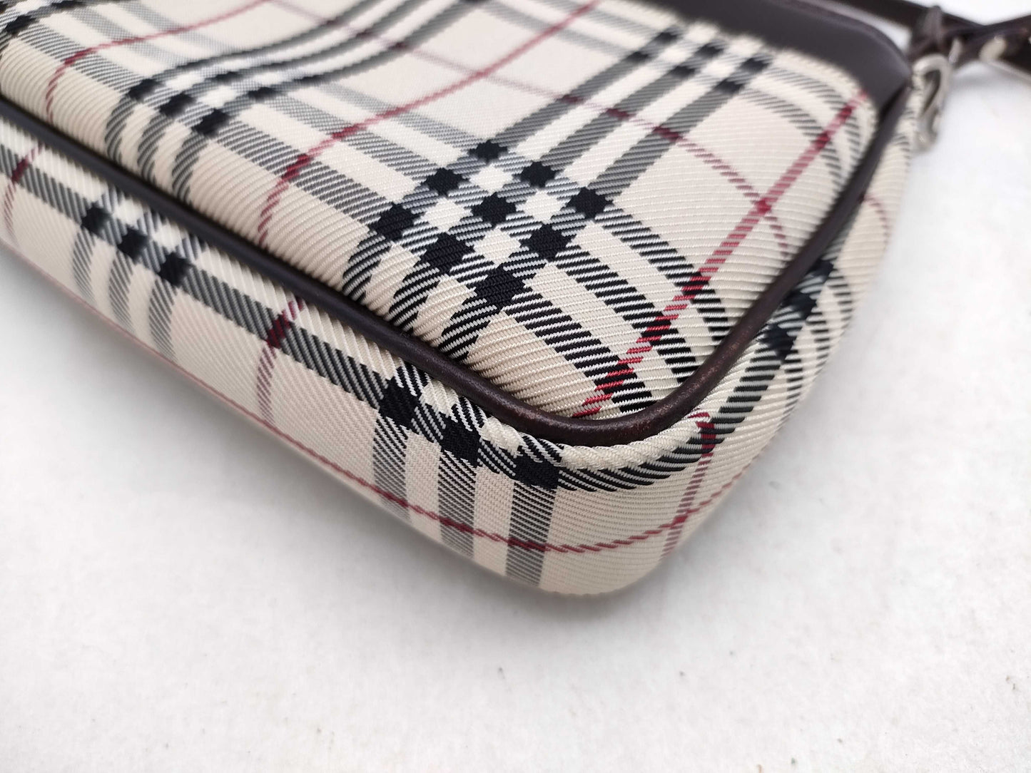 BURBERRY Check Pattern Nylon Canvas and Leather Shoulder Bag, Ivory and Brown