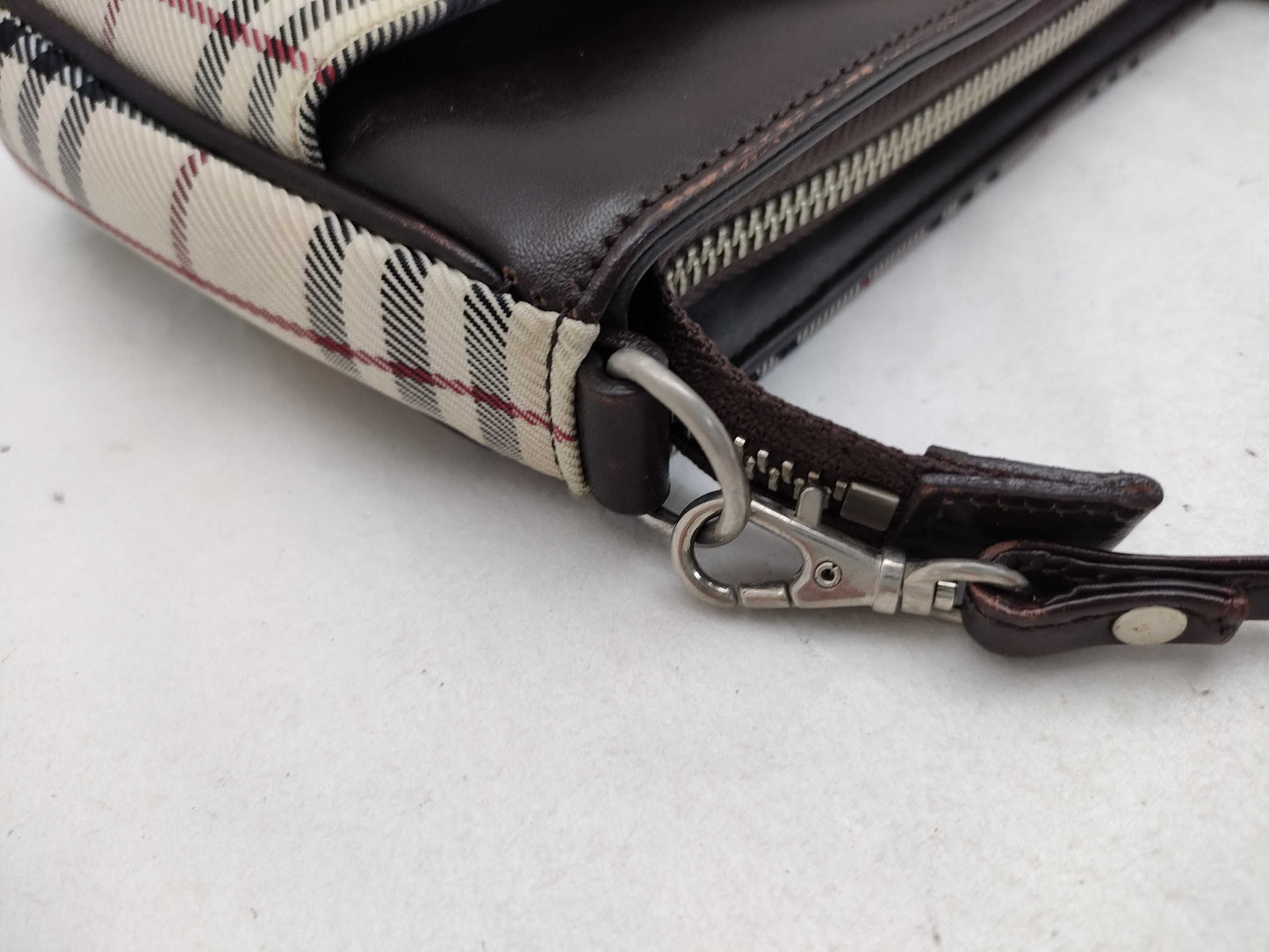BURBERRY Check Pattern Nylon Canvas and Leather Shoulder Bag, Ivory and Brown