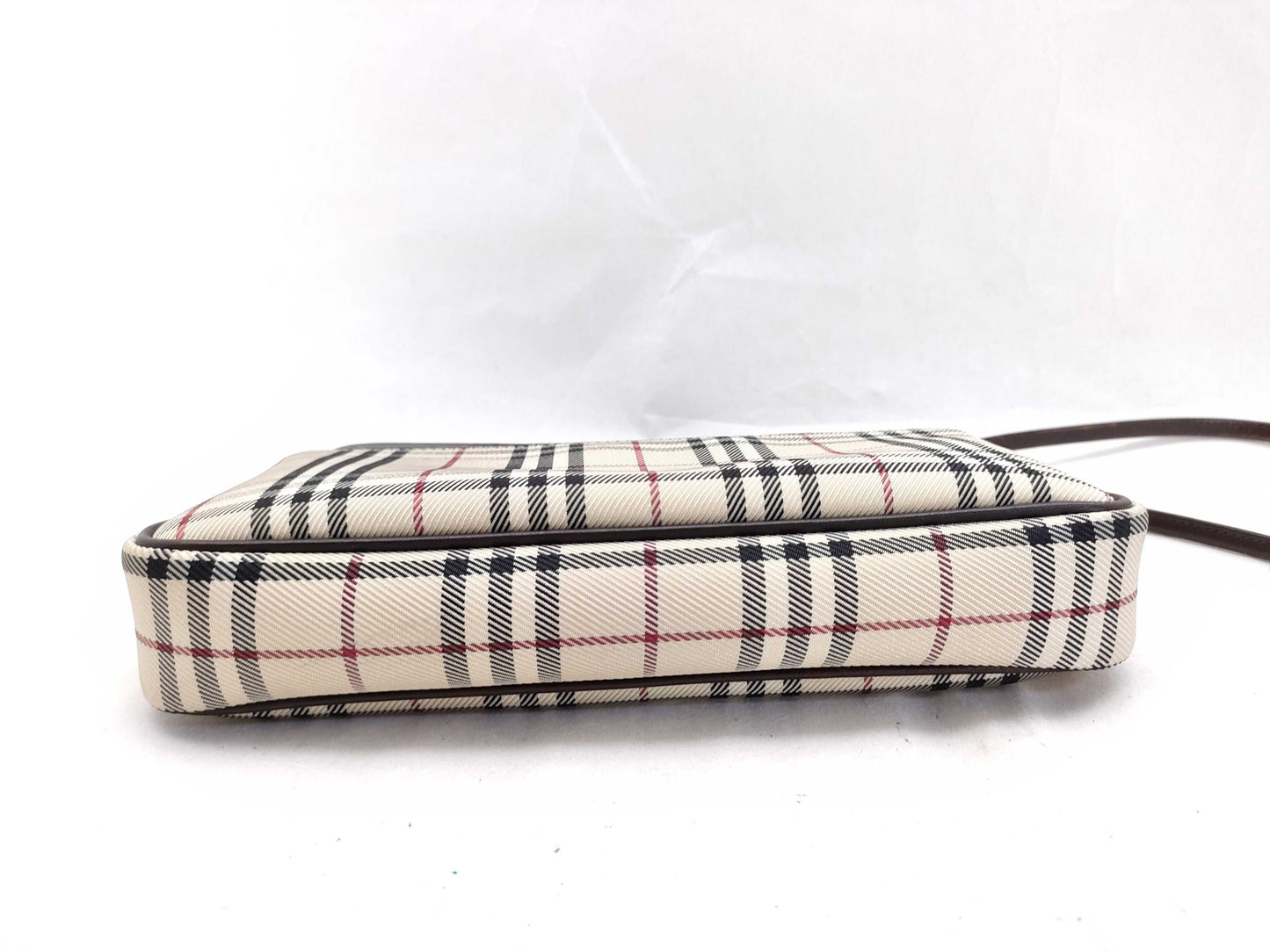BURBERRY Check Pattern Nylon Canvas and Leather Shoulder Bag, Ivory and Brown