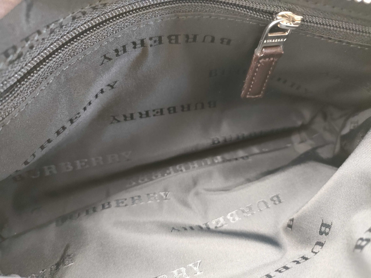 BURBERRY Check Pattern Nylon Canvas and Leather Shoulder Bag, Ivory and Brown