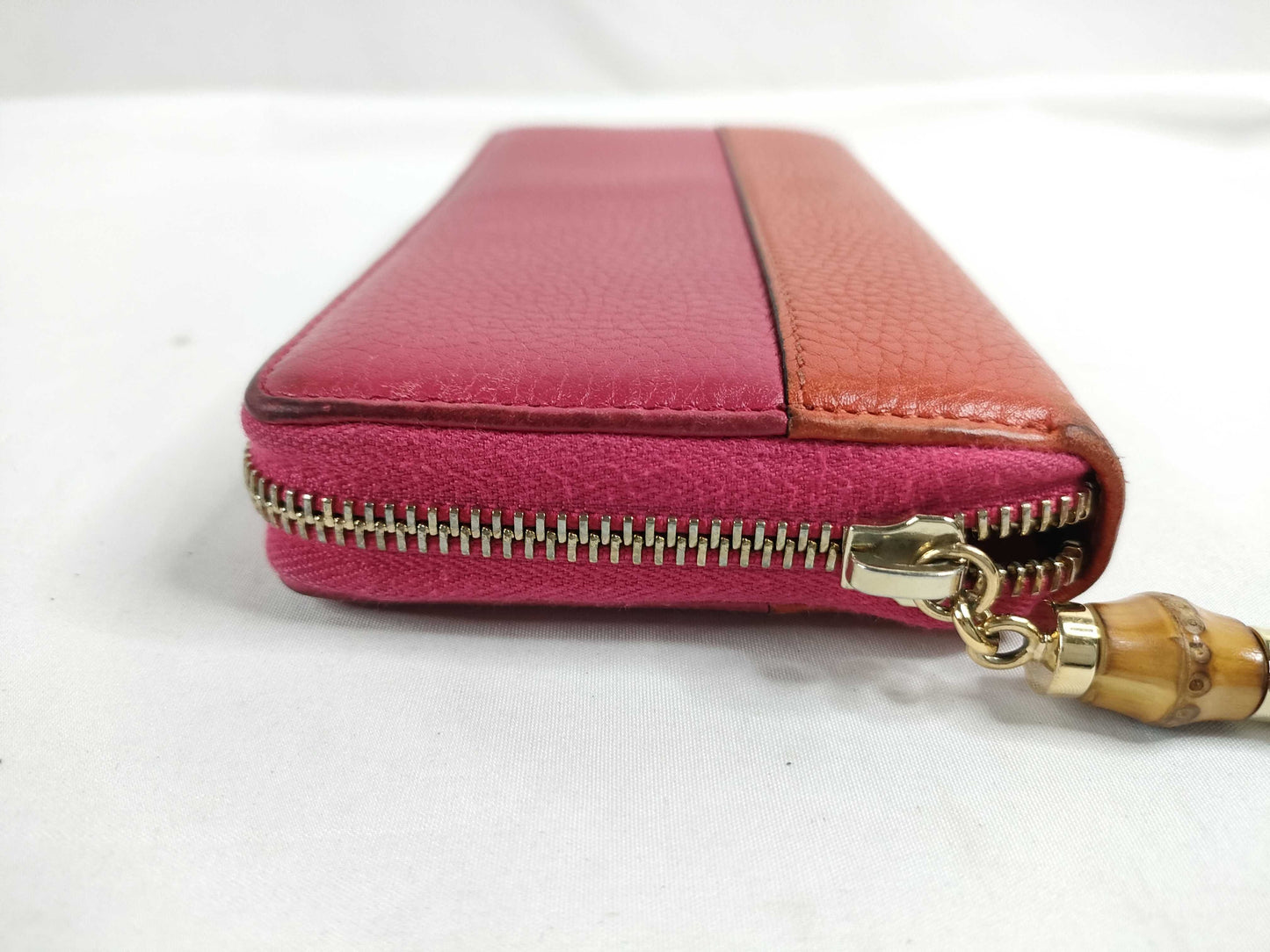 GUCCI Bamboo Leather Round Zip Long Wallet 307984・1147 Pink x Orange Wallet
