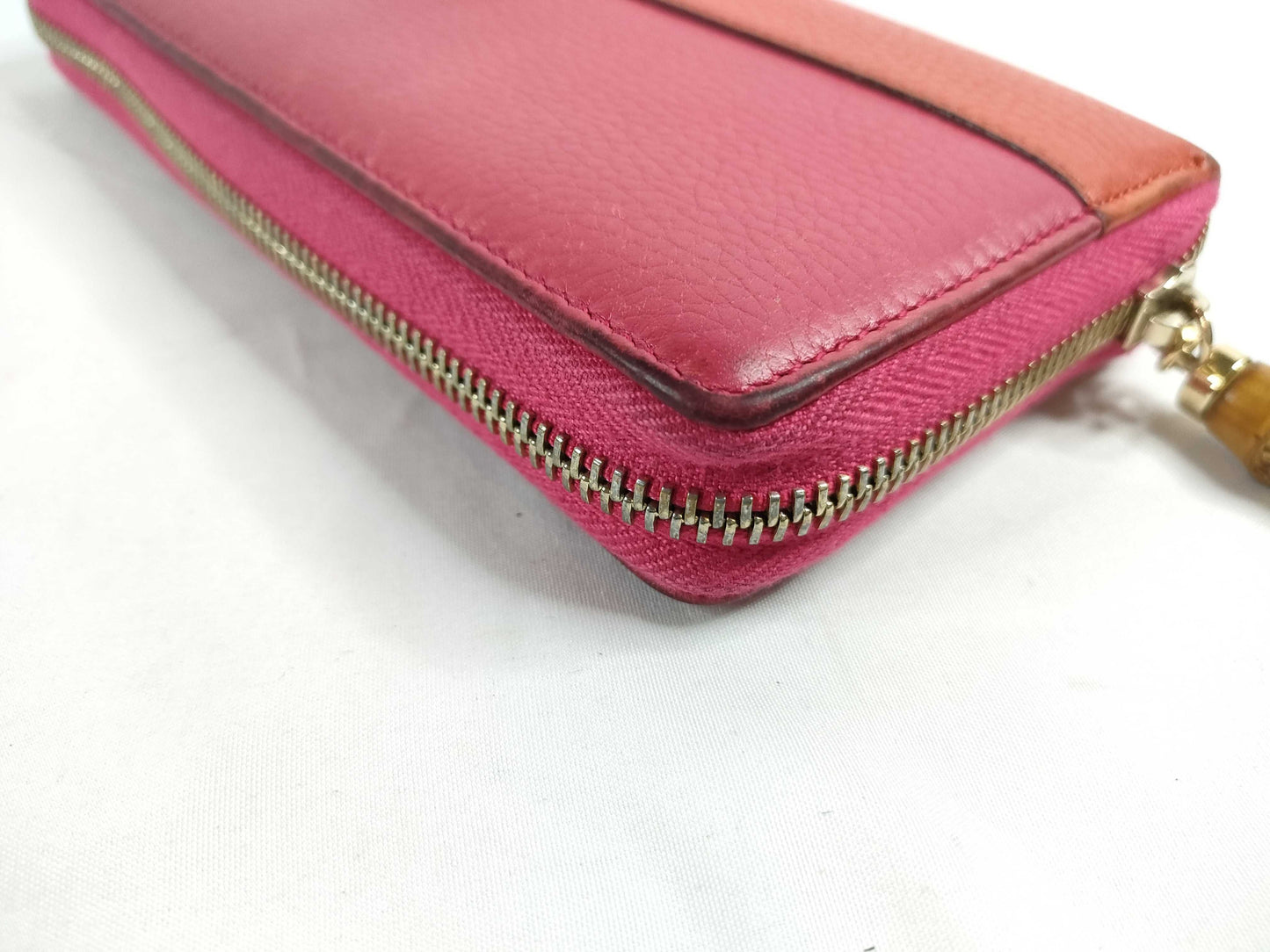 GUCCI Bamboo Leather Round Zip Long Wallet 307984・1147 Pink x Orange Wallet