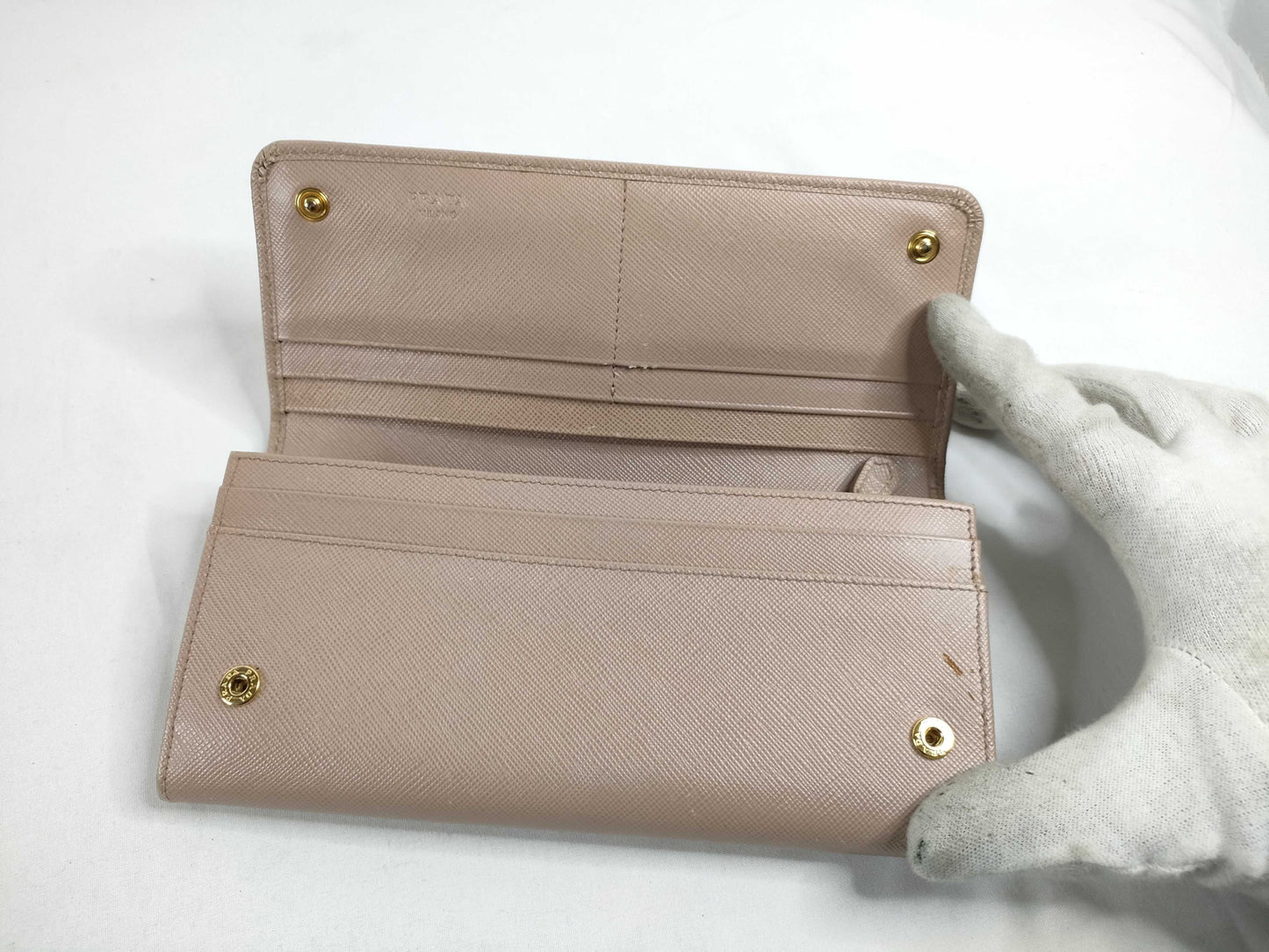 PRADA Saffiano Metal Bifold Long Wallet 1M1132 Pink Beige Wallet
