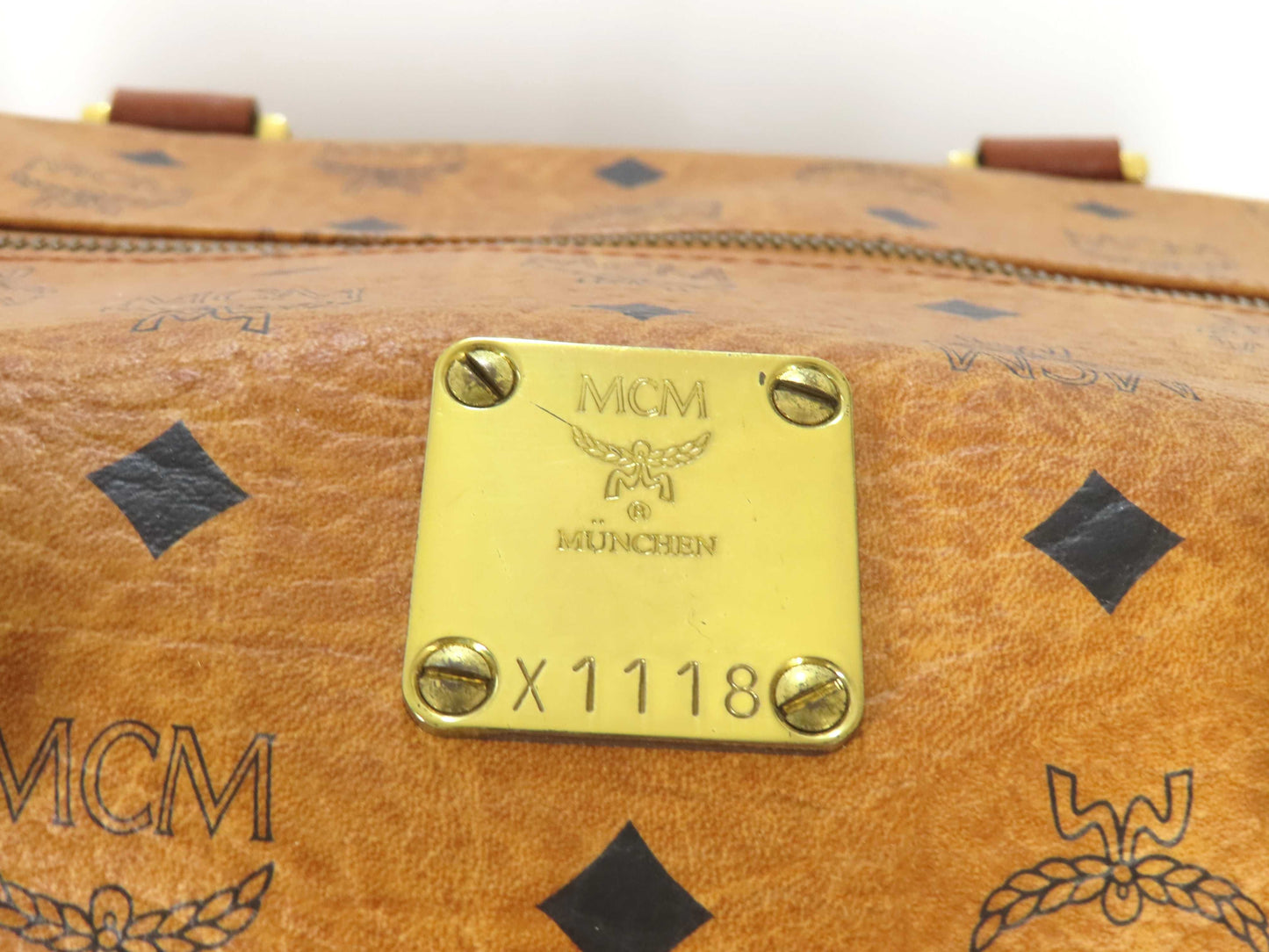 MCM Visetos Leather Boston Bag, Brown