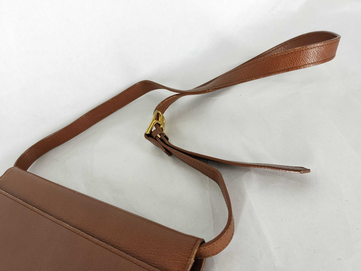 Yves Saint Laurent YSL Logo Leather Shoulder Bag Light Brown